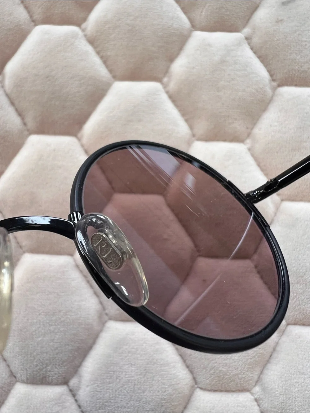 Authentic Ralph Lauren Round Black Frame Sunglasses with violet Transitions lens